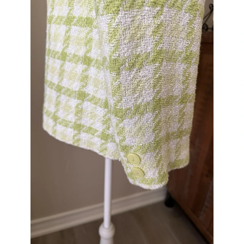 Basler Lime Green Houndstooth Tweed Blazer Jacket Women US 12‎ Germany 38